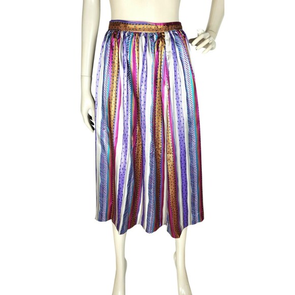 VTG 70s Evan Picone Silky Satin Mixed Media Puff Balloon Sleeve Blouse Skirt Set - Picture 13 of 16